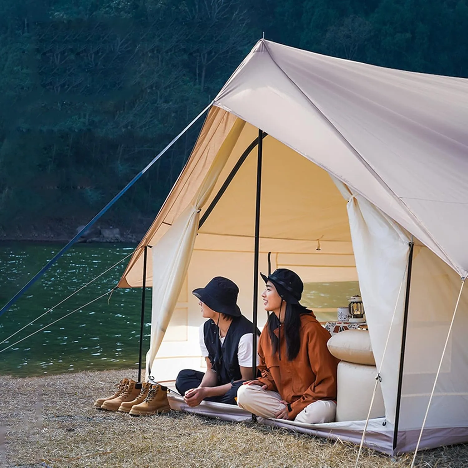 Indian Tent Tipi Outdoor Double Layer Camping Tower Tent Family Camping Tent Yurt Teepee Tent for Outdoor Hiking 3-4 Person