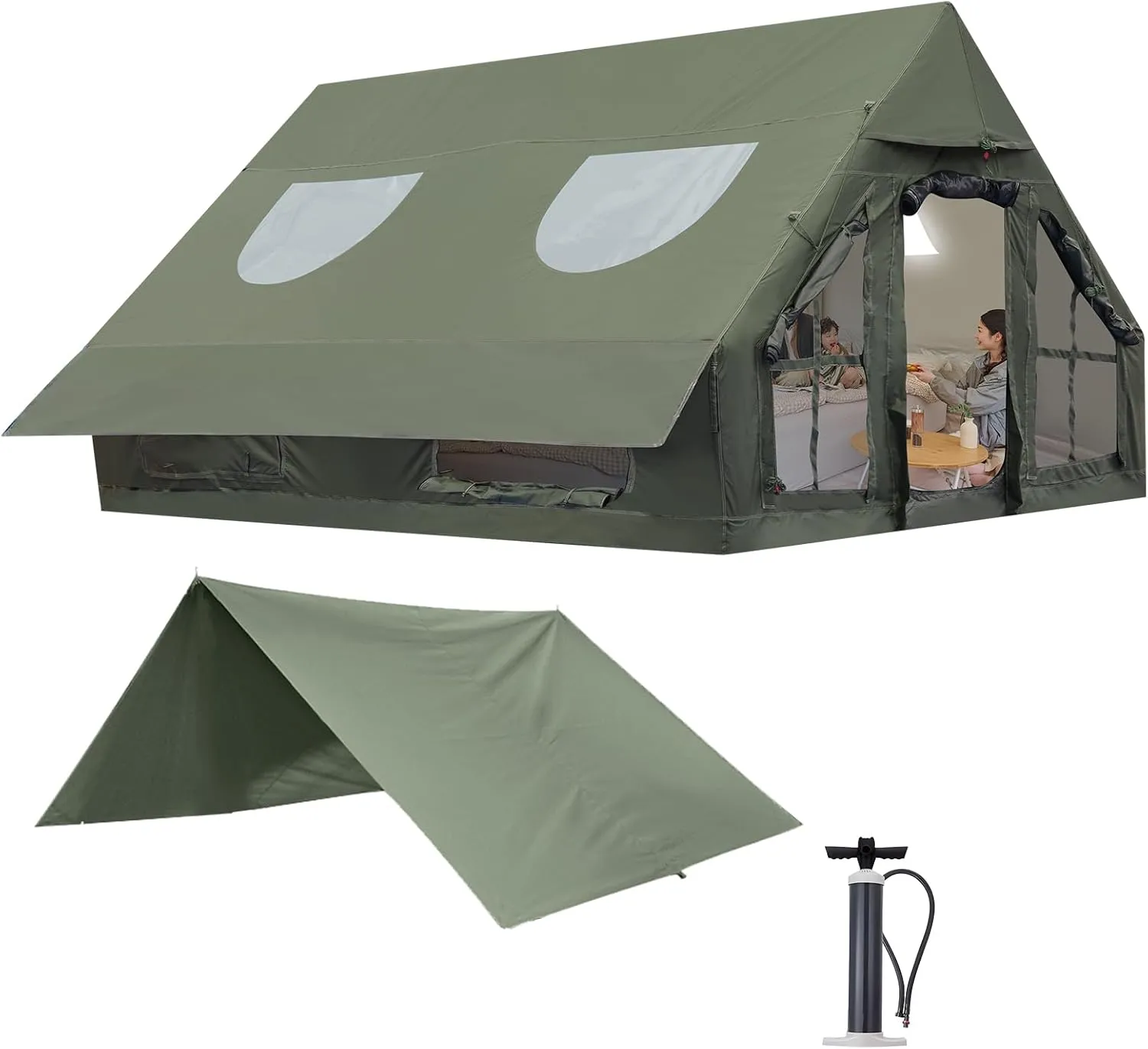 Inflatable Camping Tent with Pump, 4-6 Person Inflatable House Tent Waterproof Easy Setup Glamping Tent