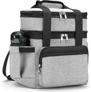 Insulated Lunch Bag & Lunch Box for Men - Double Deck Reusable Lunch Bag for Women Tote Cooler Bag Leakproof Soft Expandable - Large Lunchbox for Work/Adult/Picnic/Outdoor (Gray，15L)
