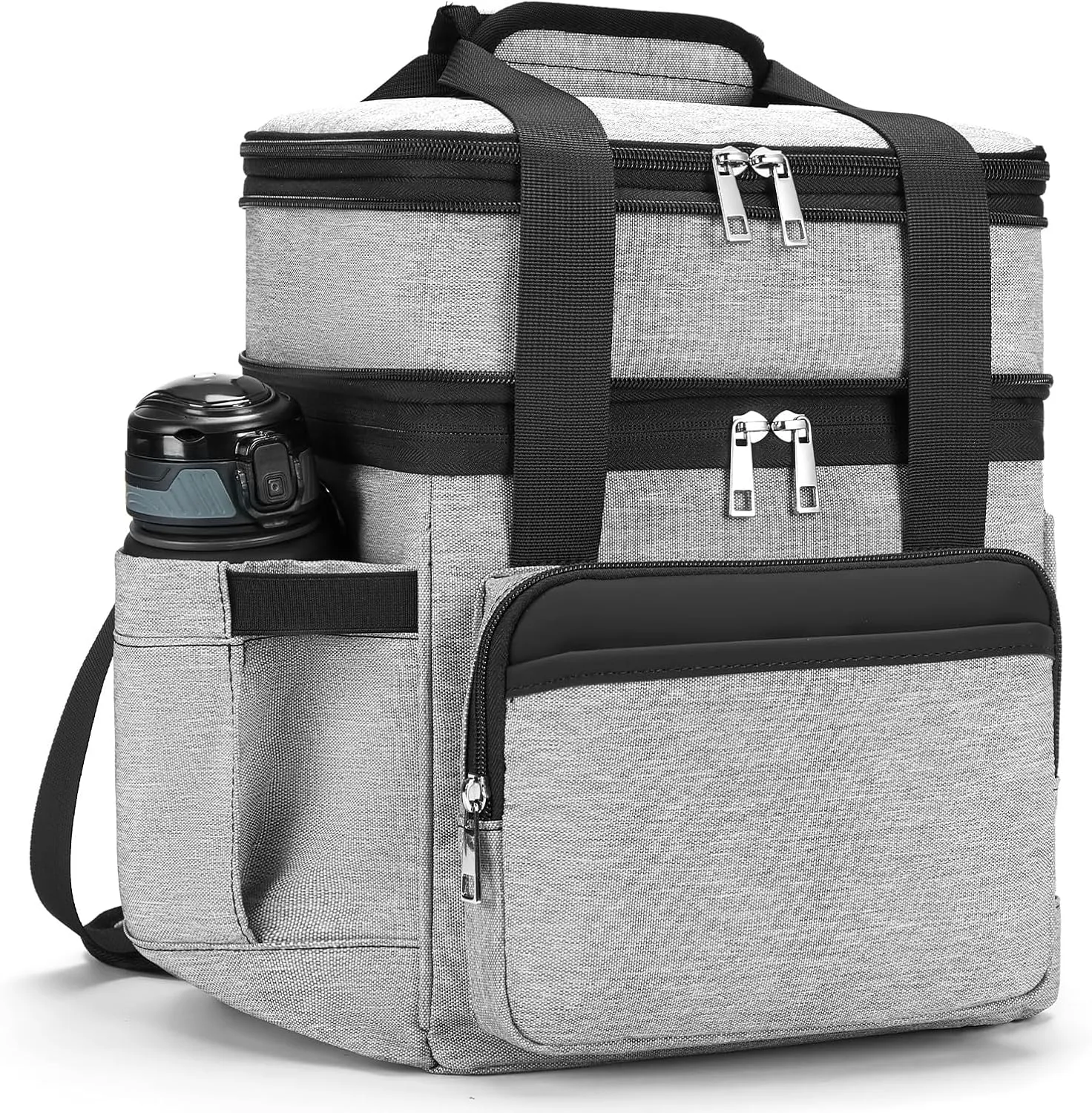 Insulated Lunch Bag & Lunch Box for Men - Double Deck Reusable Lunch Bag for Women Tote Cooler Bag Leakproof Soft Expandable - Large Lunchbox for Work/Adult/Picnic/Outdoor (Gray，15L)