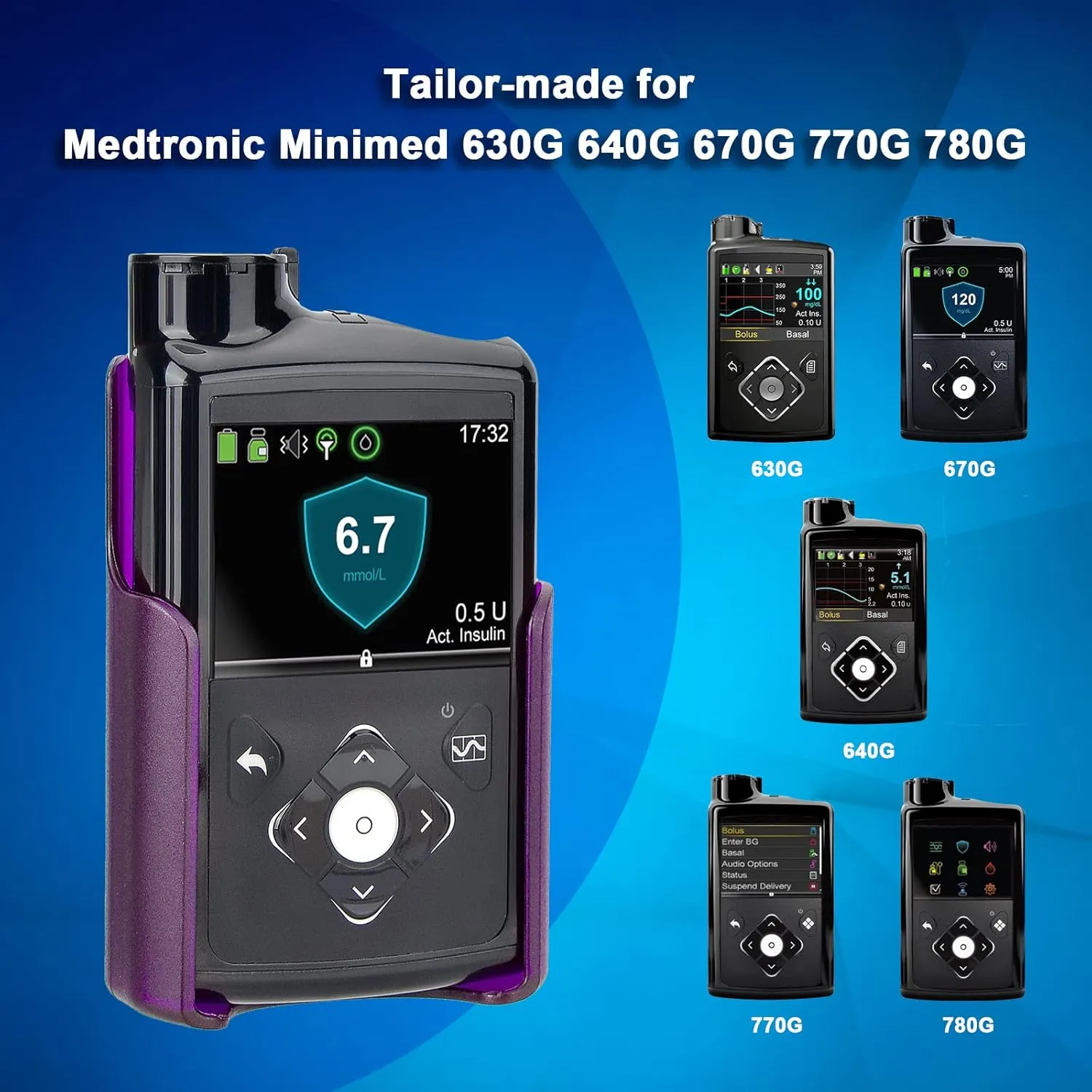 Insulin Pump Holder 360° Rotatable, Insulin Pump Case with Clip for Medtronic MiniMed 630G 640G 670G 770G 780G, Sturdy and Durable Clip (Purple)