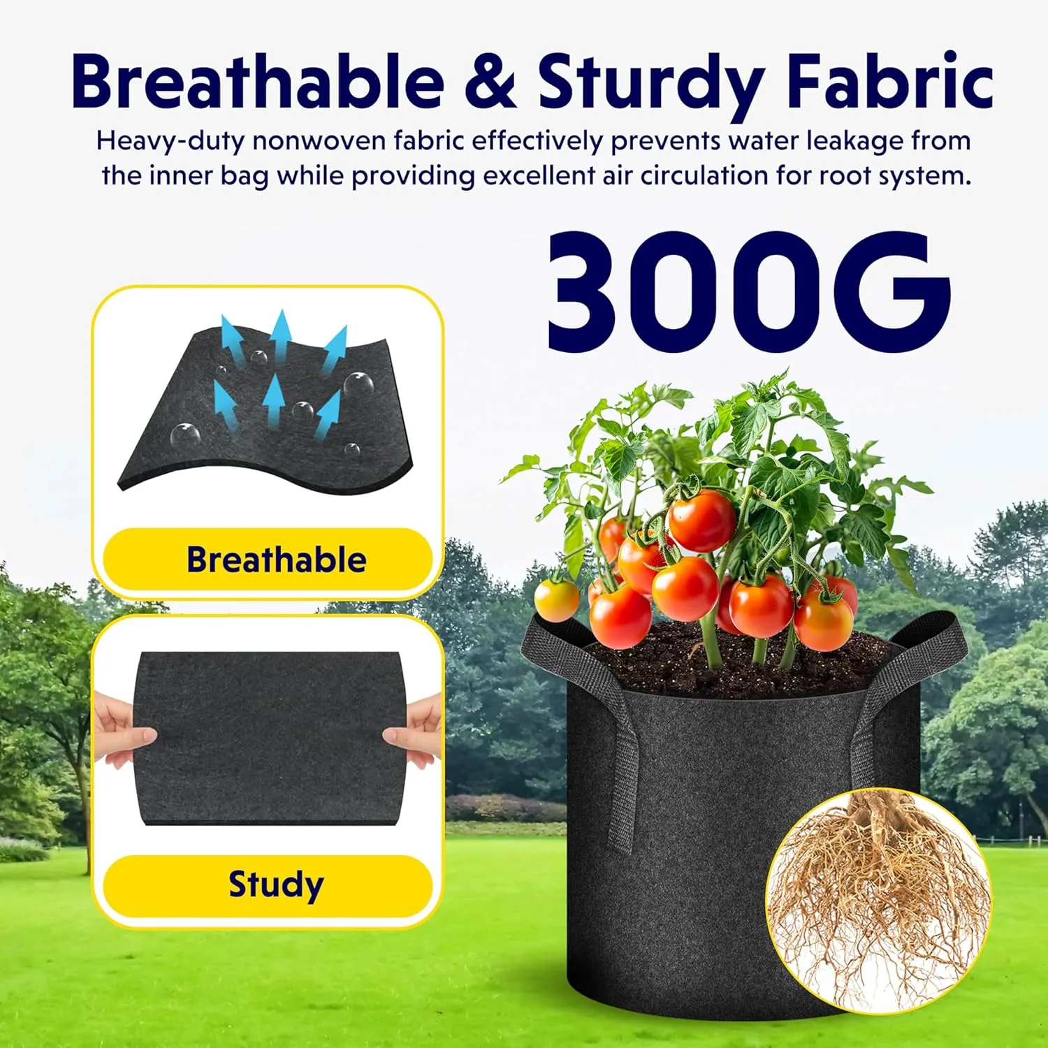 iPower 5-Pack 15 Gallon Plant Grow Bags Thickened Nonwoven Aeration Fabric Pots Heavy Duty Durable Container, Strap Handles for Garden, Black New
