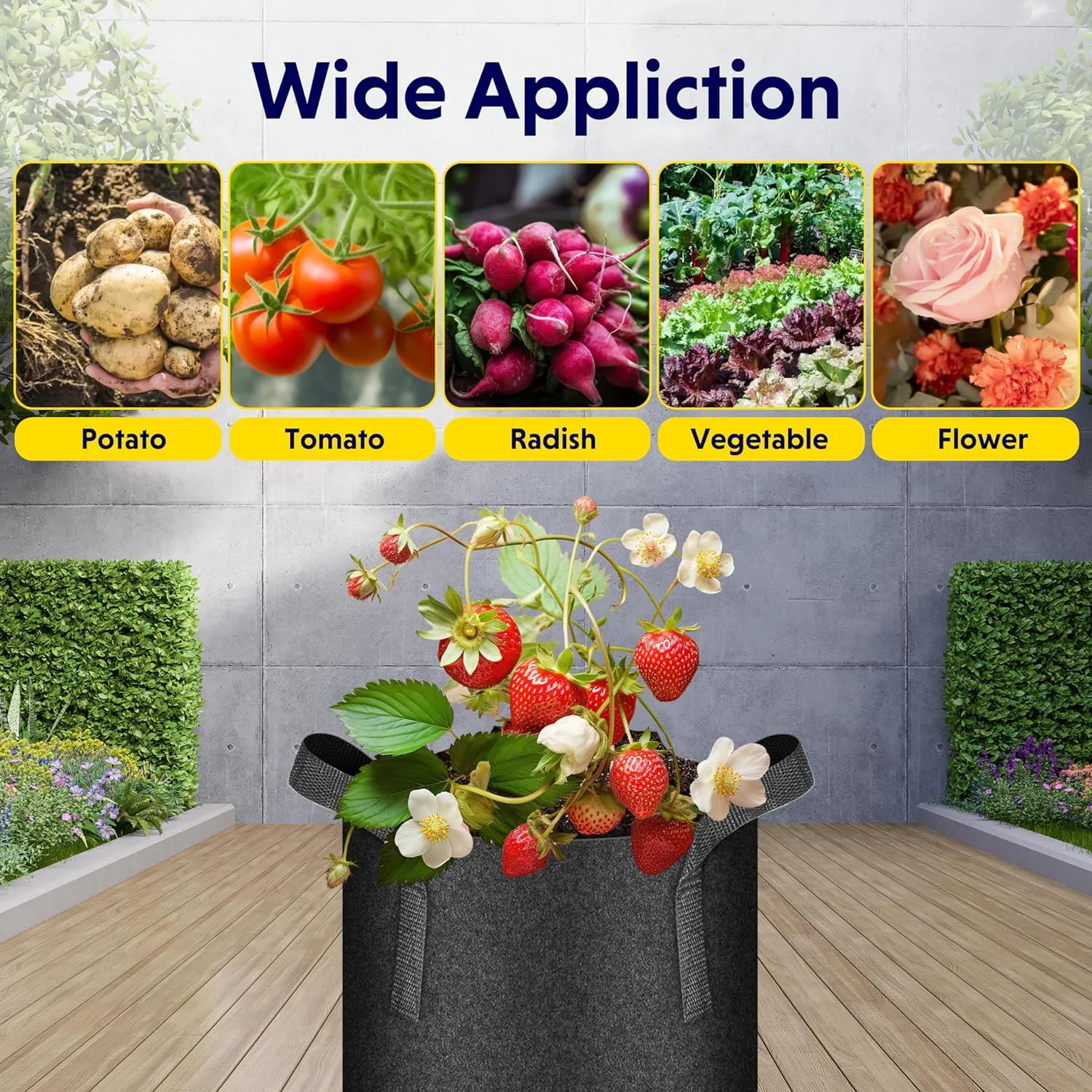 iPower 5-Pack 15 Gallon Plant Grow Bags Thickened Nonwoven Aeration Fabric Pots Heavy Duty Durable Container, Strap Handles for Garden, Black New