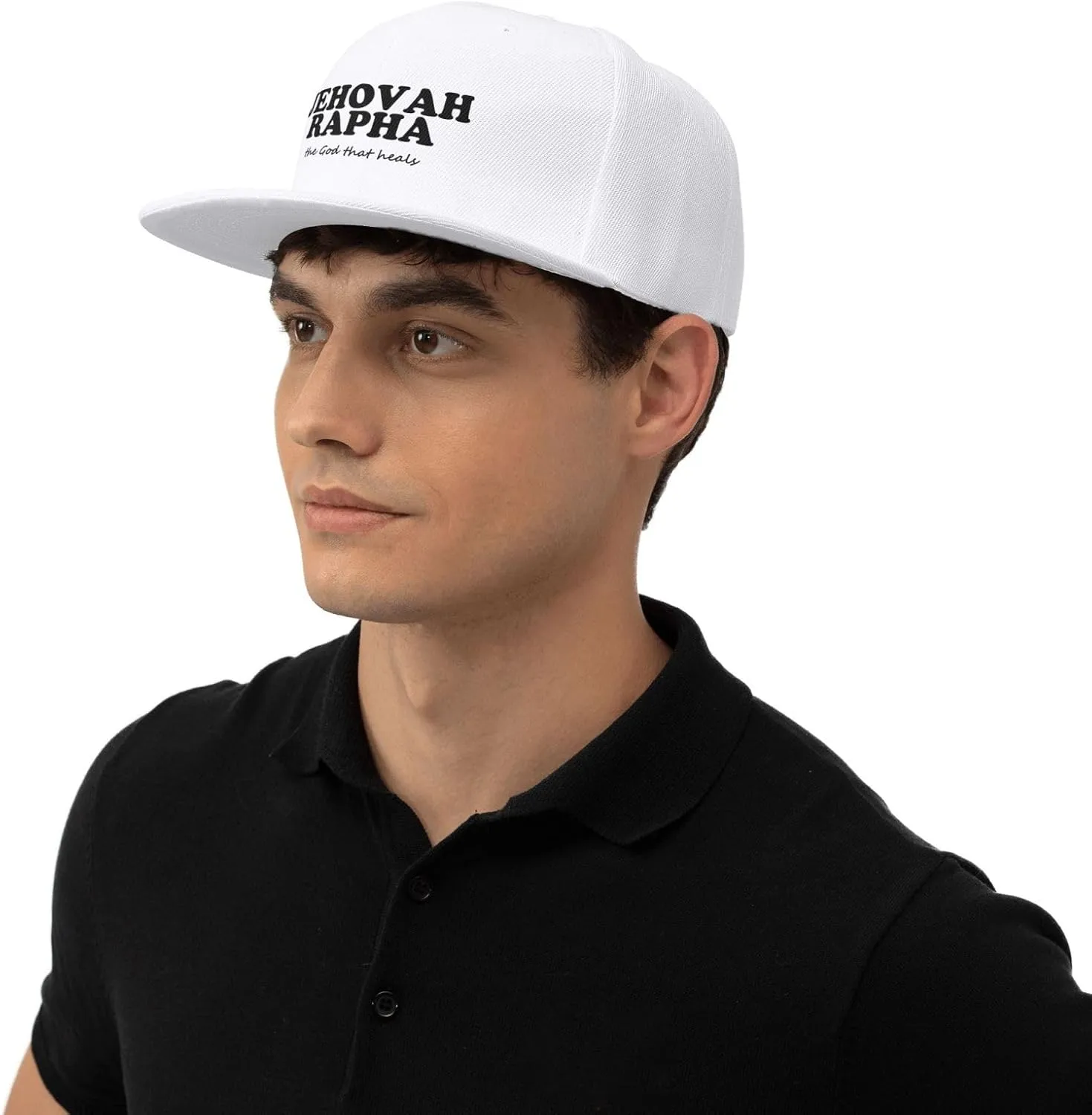 Jehovah Rapha The God Who Heals Flat Brim Baseball Cap,Snapback Hat Adjustable Trucker Hat for Men & Women,Black