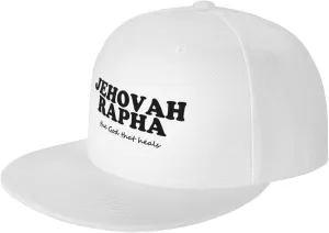 Jehovah Rapha The God Who Heals Flat Brim Baseball Cap,Snapback Hat Adjustable Trucker Hat for Men & Women,Black