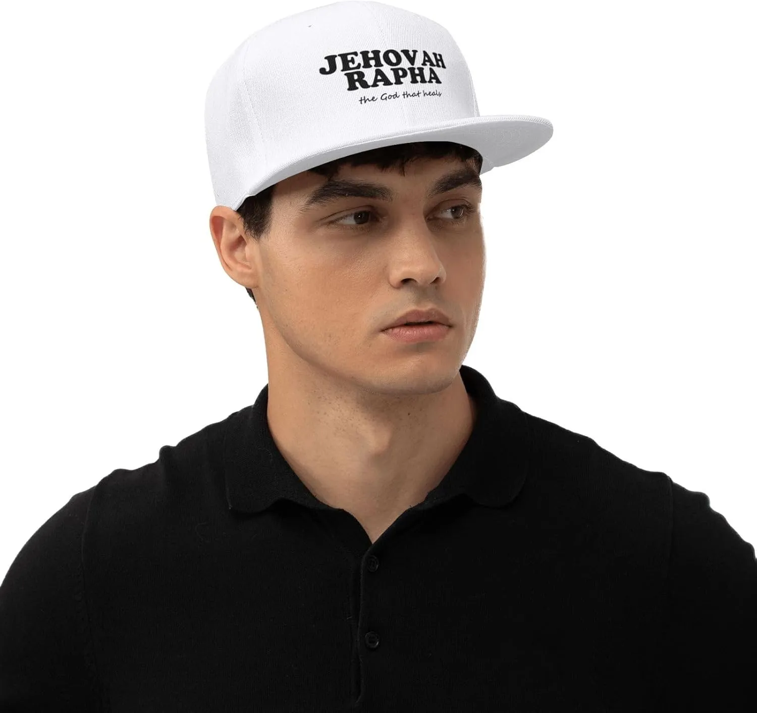 Jehovah Rapha The God Who Heals Flat Brim Baseball Cap,Snapback Hat Adjustable Trucker Hat for Men & Women,Black