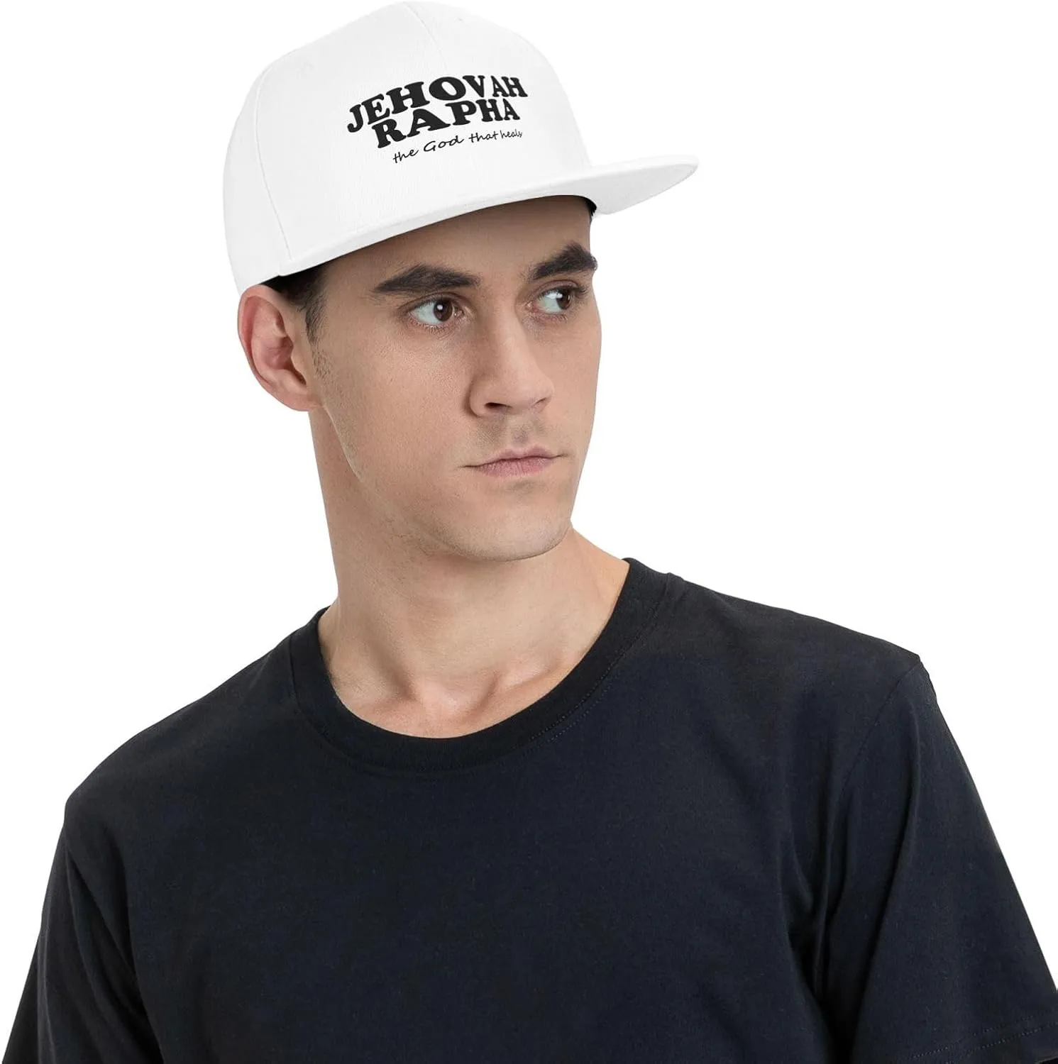 Jehovah Rapha The God Who Heals Flat Brim Baseball Cap,Snapback Hat Adjustable Trucker Hat for Men & Women,Black