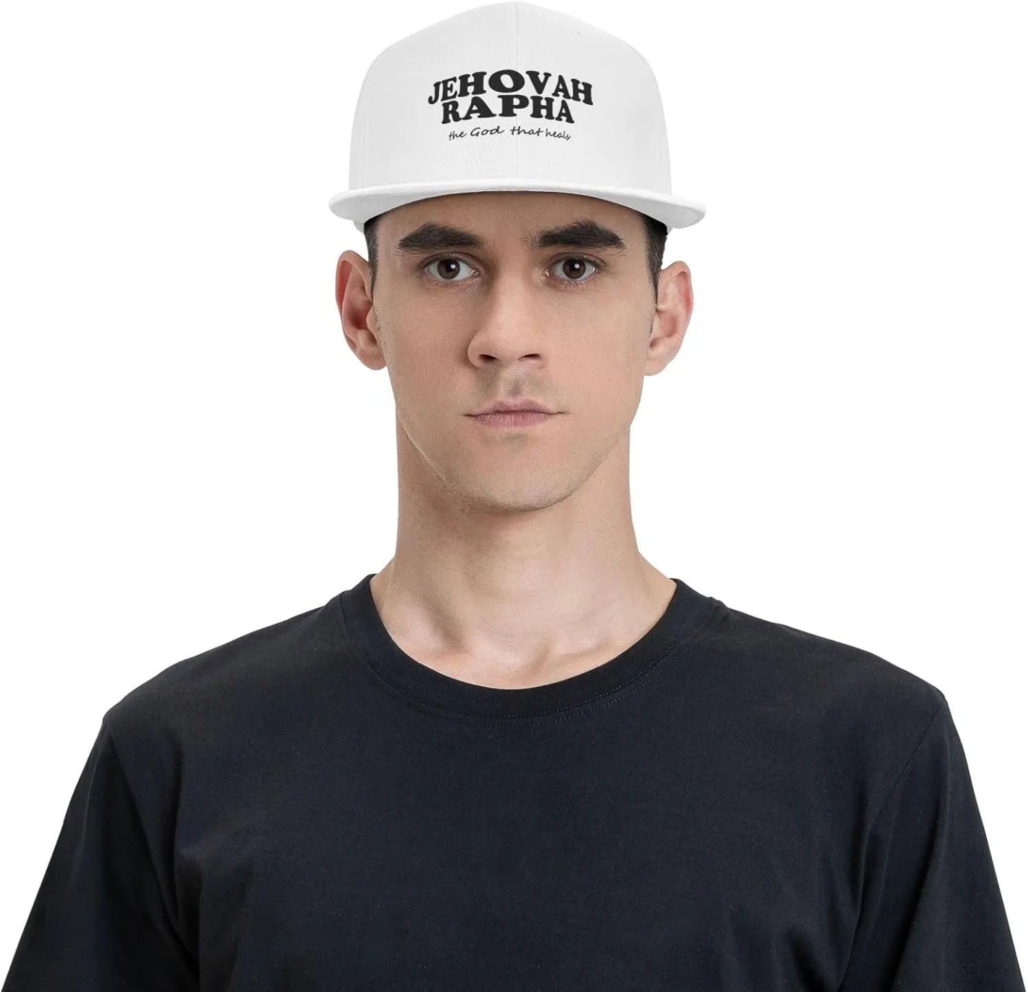 Jehovah Rapha The God Who Heals Flat Brim Baseball Cap,Snapback Hat Adjustable Trucker Hat for Men & Women,Black
