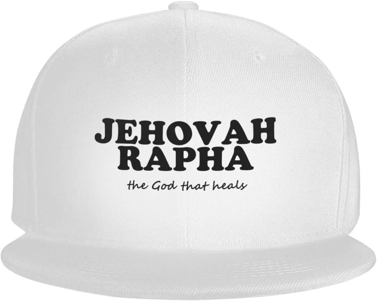 Jehovah Rapha The God Who Heals Flat Brim Baseball Cap,Snapback Hat Adjustable Trucker Hat for Men & Women,Black
