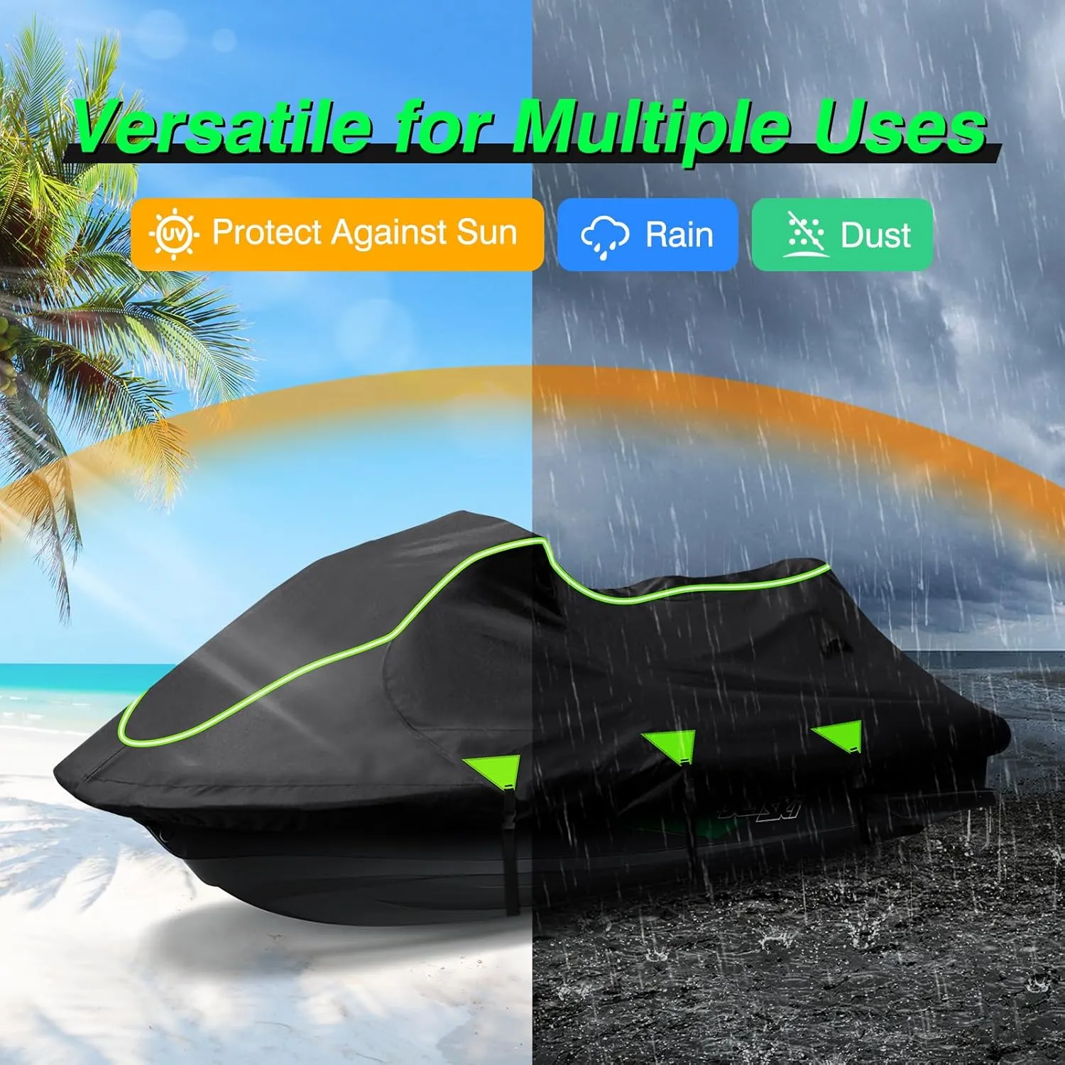 Jet Ski Cover, 115"-120" 1or 3-Seater Watercrafts, Compatible with Yamaha, Seadoo, Kawasaki, Jet Ski Covers UV-Resistant 300D Duty Oxford PU Waterproof