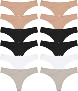 Jo & Bette Cotton Thongs for Women - 6 or 12 Pack Panties - Thongs Underwear Women Breathable No show Seamless