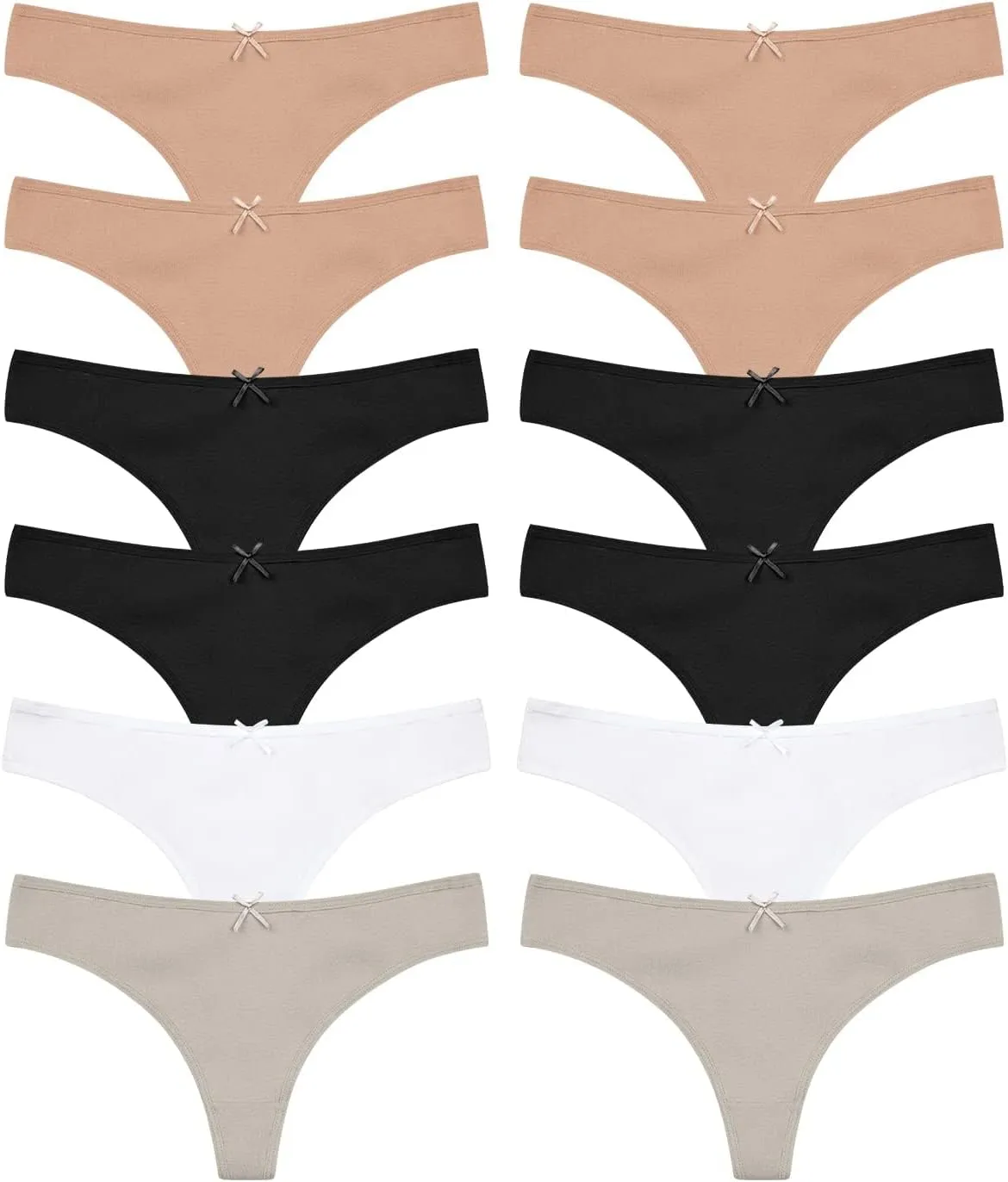 Jo & Bette Cotton Thongs for Women - 6 or 12 Pack Panties - Thongs Underwear Women Breathable No show Seamless