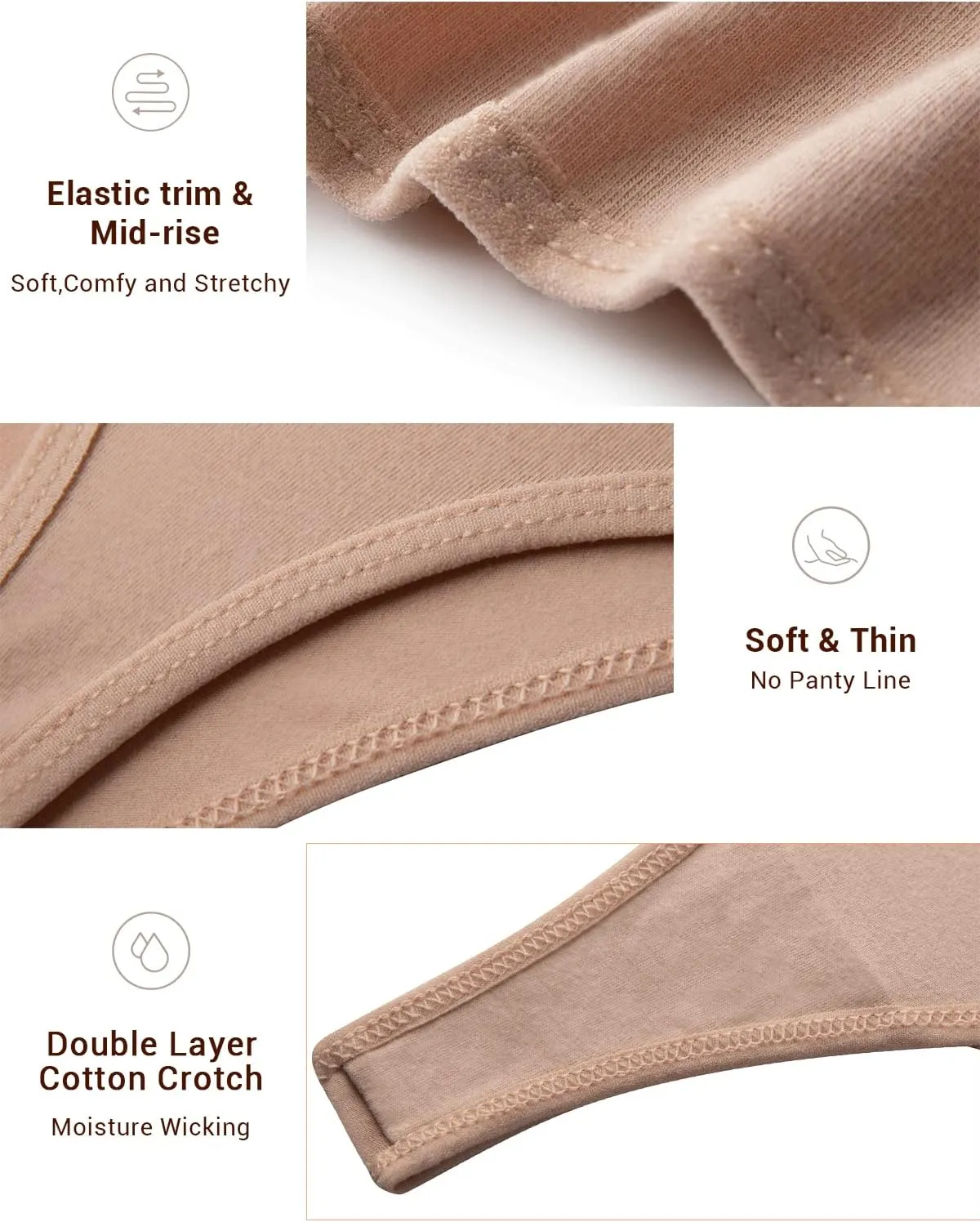 Jo & Bette Cotton Thongs for Women - 6 or 12 Pack Panties - Thongs Underwear Women Breathable No show Seamless