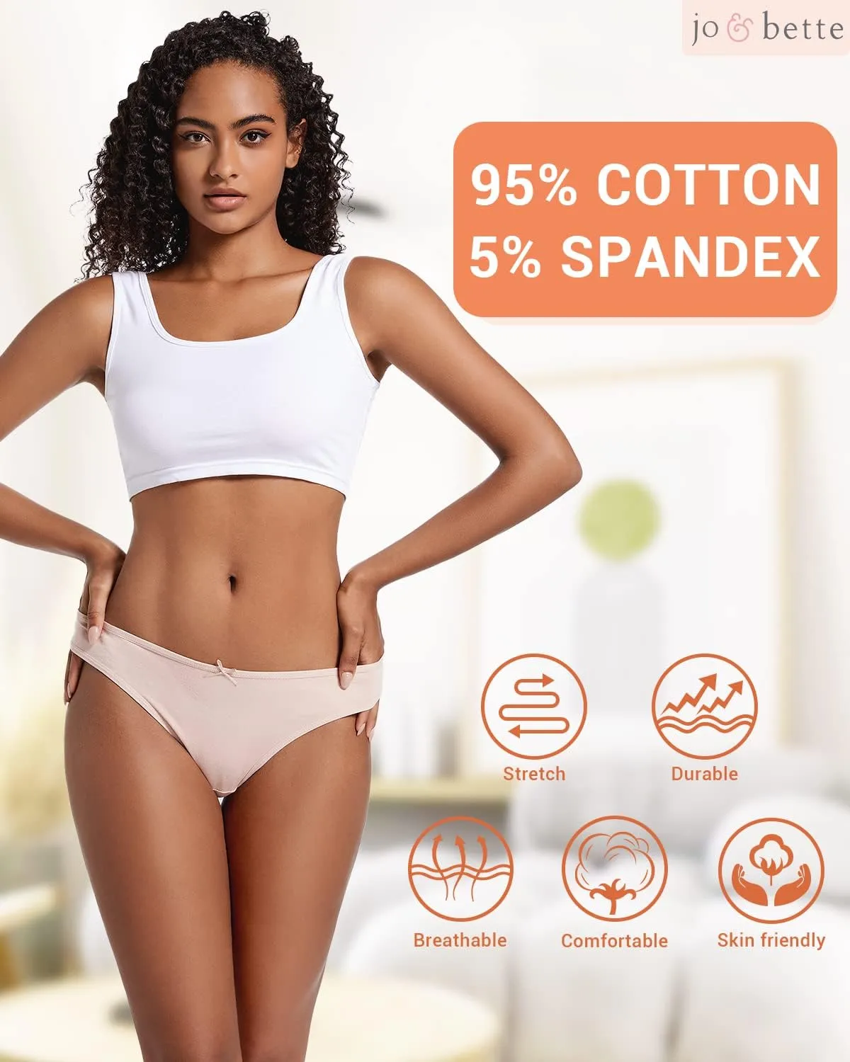 Jo & Bette Cotton Thongs for Women - 6 or 12 Pack Panties - Thongs Underwear Women Breathable No show Seamless