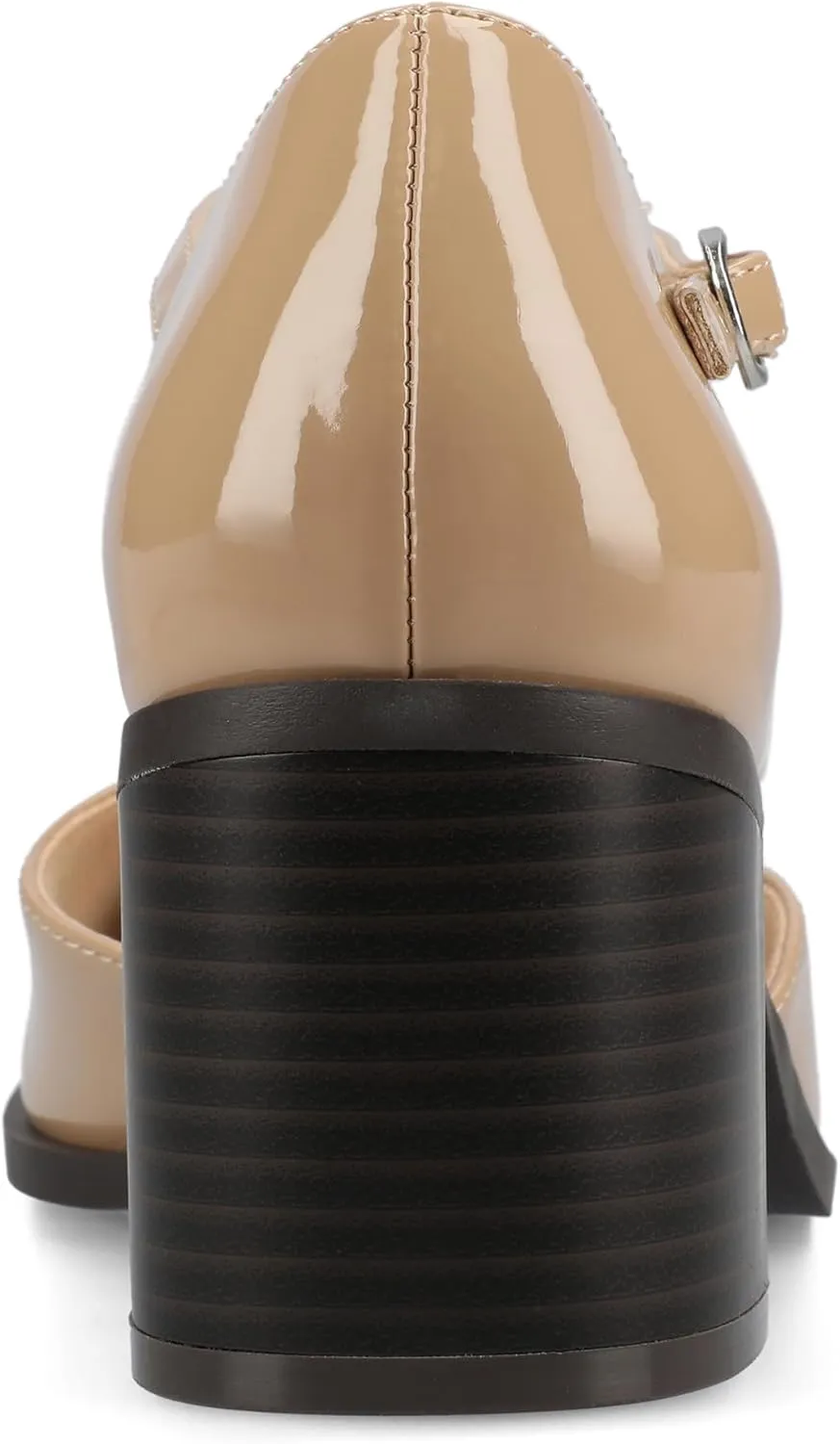 Journee Collection Womens Buckle Strap Open Square Toe Chunky Stacked Block Heel Evangeline Comfort Foam Pumps