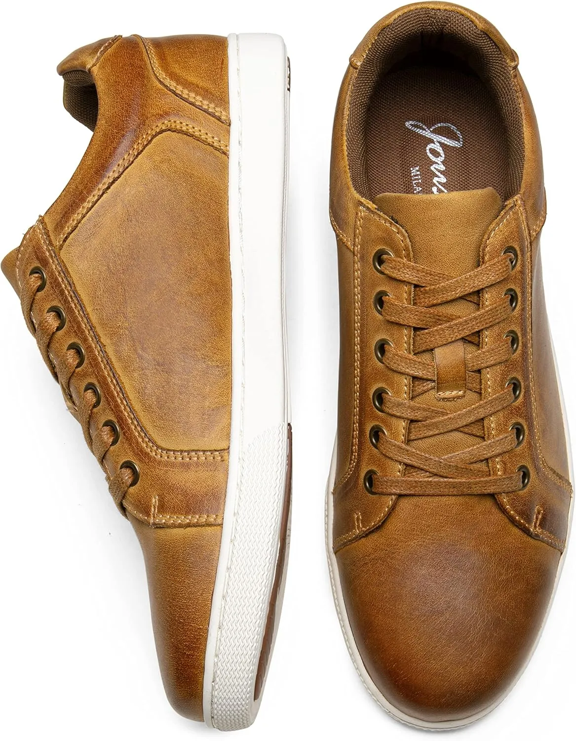 Jousen Men's Sneakers Leather Casual Shoes for Men Business Lace Up Dress Sneaker Mens Shoe