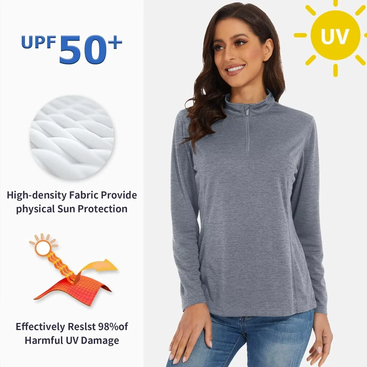 KEFITEVD Women's UPF 50  Long Sleeve Golf Shirts 1/4 Zip UV Sun Protection SPF Shirt Quick Dry Summer Tops for Hiking Running