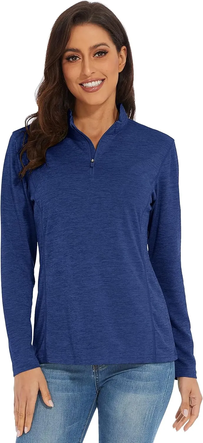 KEFITEVD Women's UPF 50  Long Sleeve Golf Shirts 1/4 Zip UV Sun Protection SPF Shirt Quick Dry Summer Tops for Hiking Running