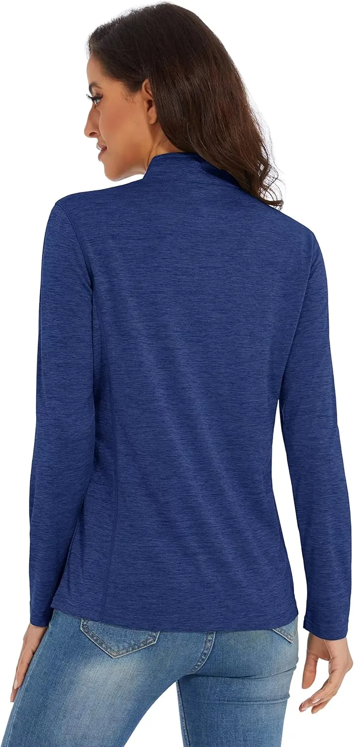 KEFITEVD Women's UPF 50  Long Sleeve Golf Shirts 1/4 Zip UV Sun Protection SPF Shirt Quick Dry Summer Tops for Hiking Running