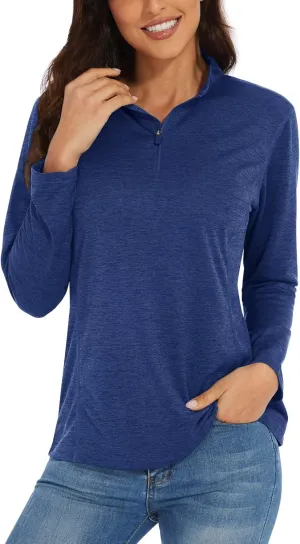 KEFITEVD Women's UPF 50  Long Sleeve Golf Shirts 1/4 Zip UV Sun Protection SPF Shirt Quick Dry Summer Tops for Hiking Running