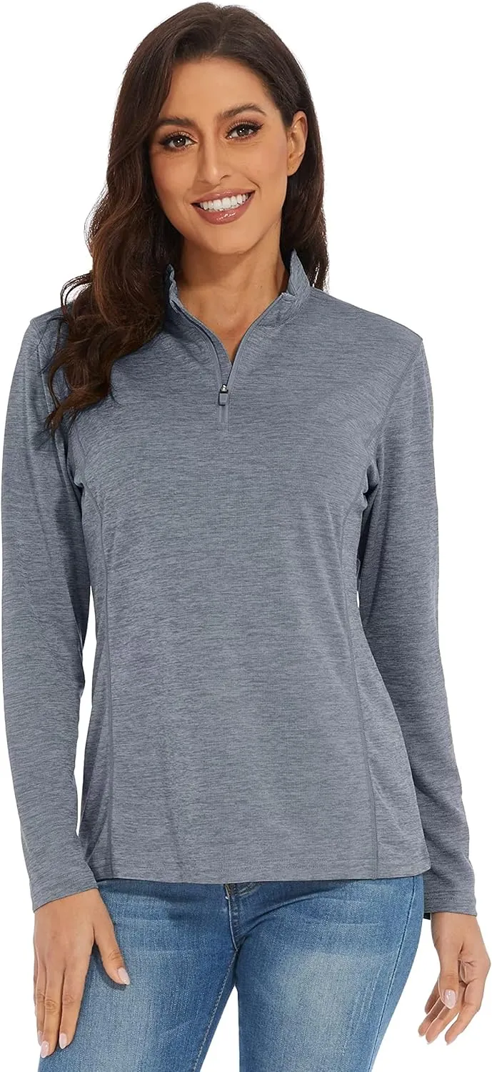 KEFITEVD Women's UPF 50  Long Sleeve Golf Shirts 1/4 Zip UV Sun Protection SPF Shirt Quick Dry Summer Tops for Hiking Running