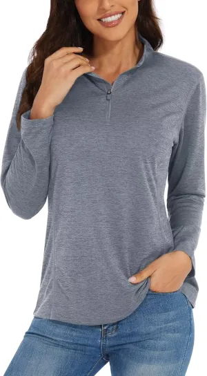 KEFITEVD Women's UPF 50  Long Sleeve Golf Shirts 1/4 Zip UV Sun Protection SPF Shirt Quick Dry Summer Tops for Hiking Running
