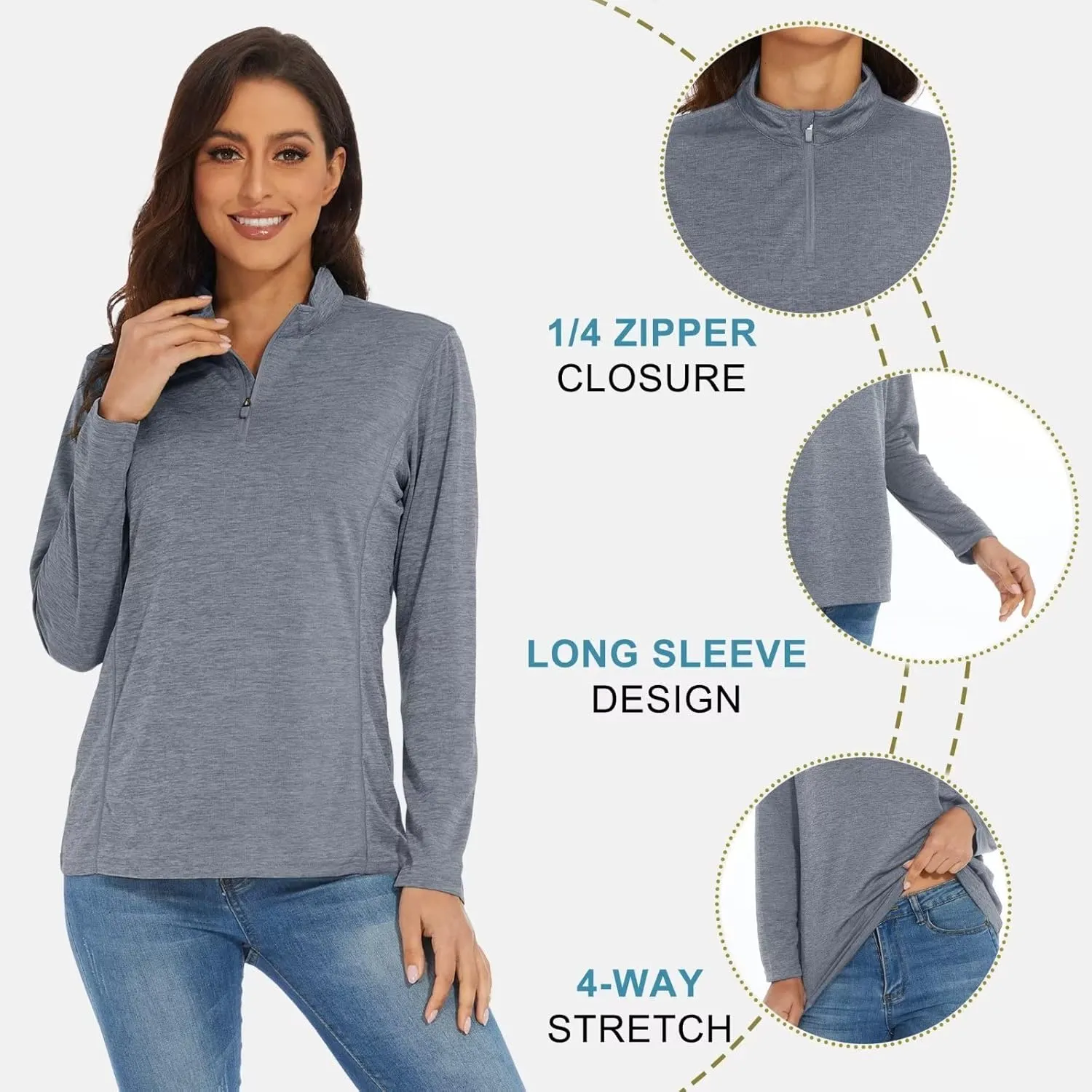KEFITEVD Women's UPF 50  Long Sleeve Golf Shirts 1/4 Zip UV Sun Protection SPF Shirt Quick Dry Summer Tops for Hiking Running