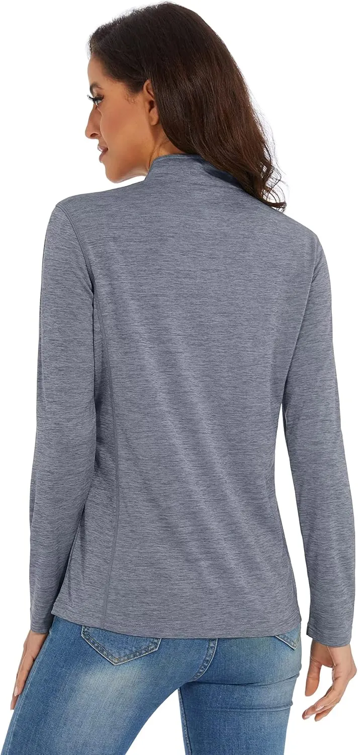 KEFITEVD Women's UPF 50  Long Sleeve Golf Shirts 1/4 Zip UV Sun Protection SPF Shirt Quick Dry Summer Tops for Hiking Running