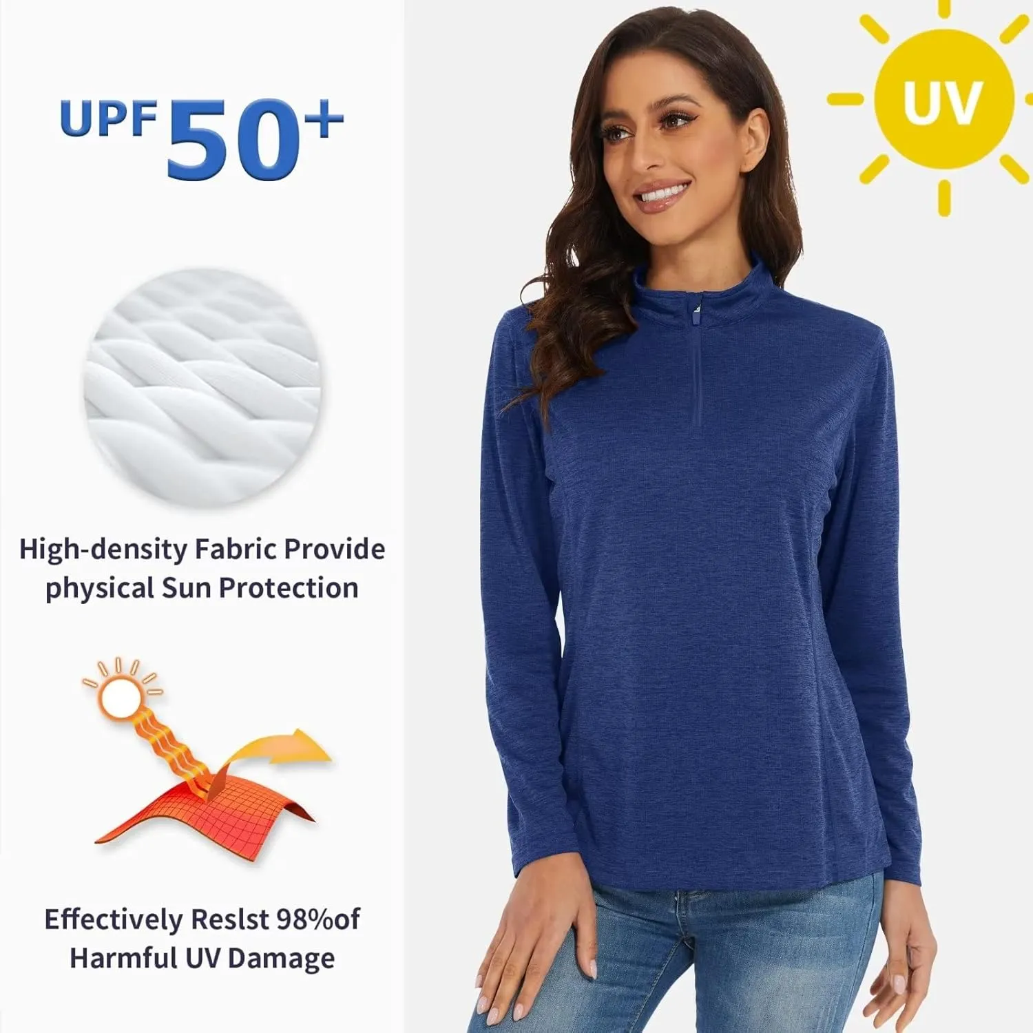 KEFITEVD Women's UPF 50  Long Sleeve Golf Shirts 1/4 Zip UV Sun Protection SPF Shirt Quick Dry Summer Tops for Hiking Running