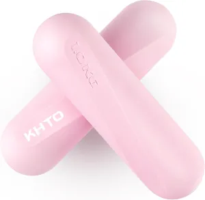 KHTO Food Grade Silicone Dumbbell Weight Bars for Women, Pink (2.2 LB | 4.4 LB Pair), Non-Slip Hex Sides Dumbbell Set for Home Gym Workout, Walking, Yoga, Dance, Barre, Pilates