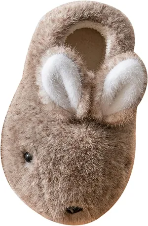 Kids Cotton Fuzzy Slipper Toddler Cartoon Bunny Plush Animal Furry Winter Indoor Cute Warm Soft House Flat Shoes
