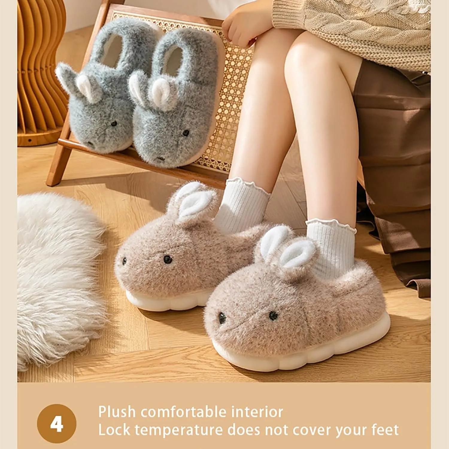 Kids Cotton Fuzzy Slipper Toddler Cartoon Bunny Plush Animal Furry Winter Indoor Cute Warm Soft House Flat Shoes