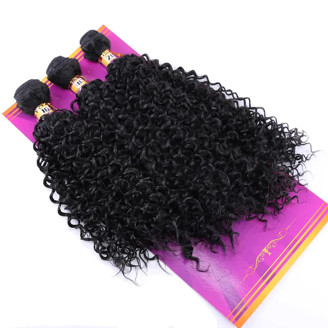 Kinky Curly Synthetic Hair Weave 3 Bundles 16 18 20 Inches Black Synthetic Hair Weft Extensions High Temperature Heat Resistant Fiber