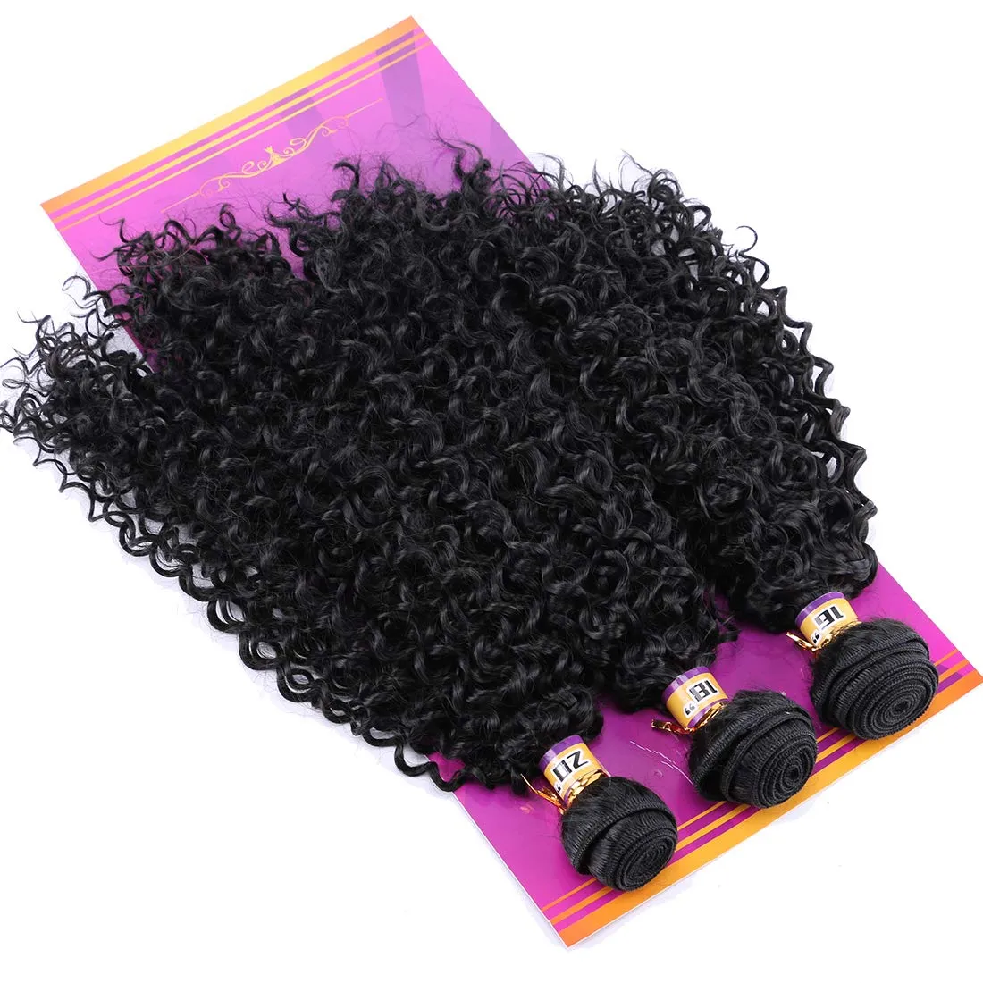 Kinky Curly Synthetic Hair Weave 3 Bundles 16 18 20 Inches Black Synthetic Hair Weft Extensions High Temperature Heat Resistant Fiber