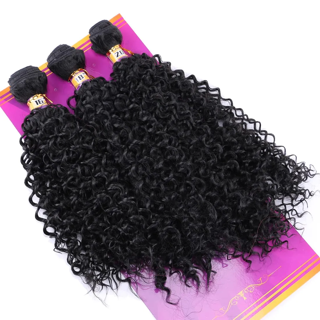 Kinky Curly Synthetic Hair Weave 3 Bundles 16 18 20 Inches Black Synthetic Hair Weft Extensions High Temperature Heat Resistant Fiber