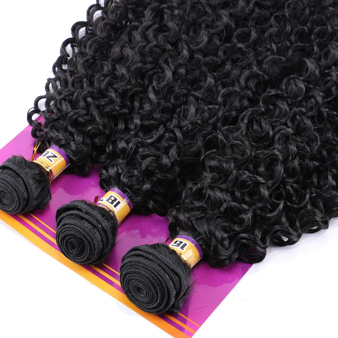 Kinky Curly Synthetic Hair Weave 3 Bundles 16 18 20 Inches Black Synthetic Hair Weft Extensions High Temperature Heat Resistant Fiber
