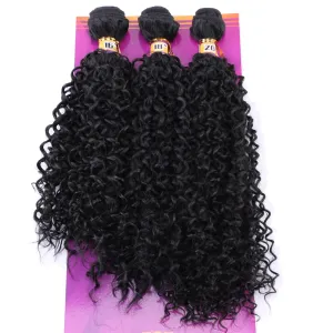 Kinky Curly Synthetic Hair Weave 3 Bundles 16 18 20 Inches Black Synthetic Hair Weft Extensions High Temperature Heat Resistant Fiber