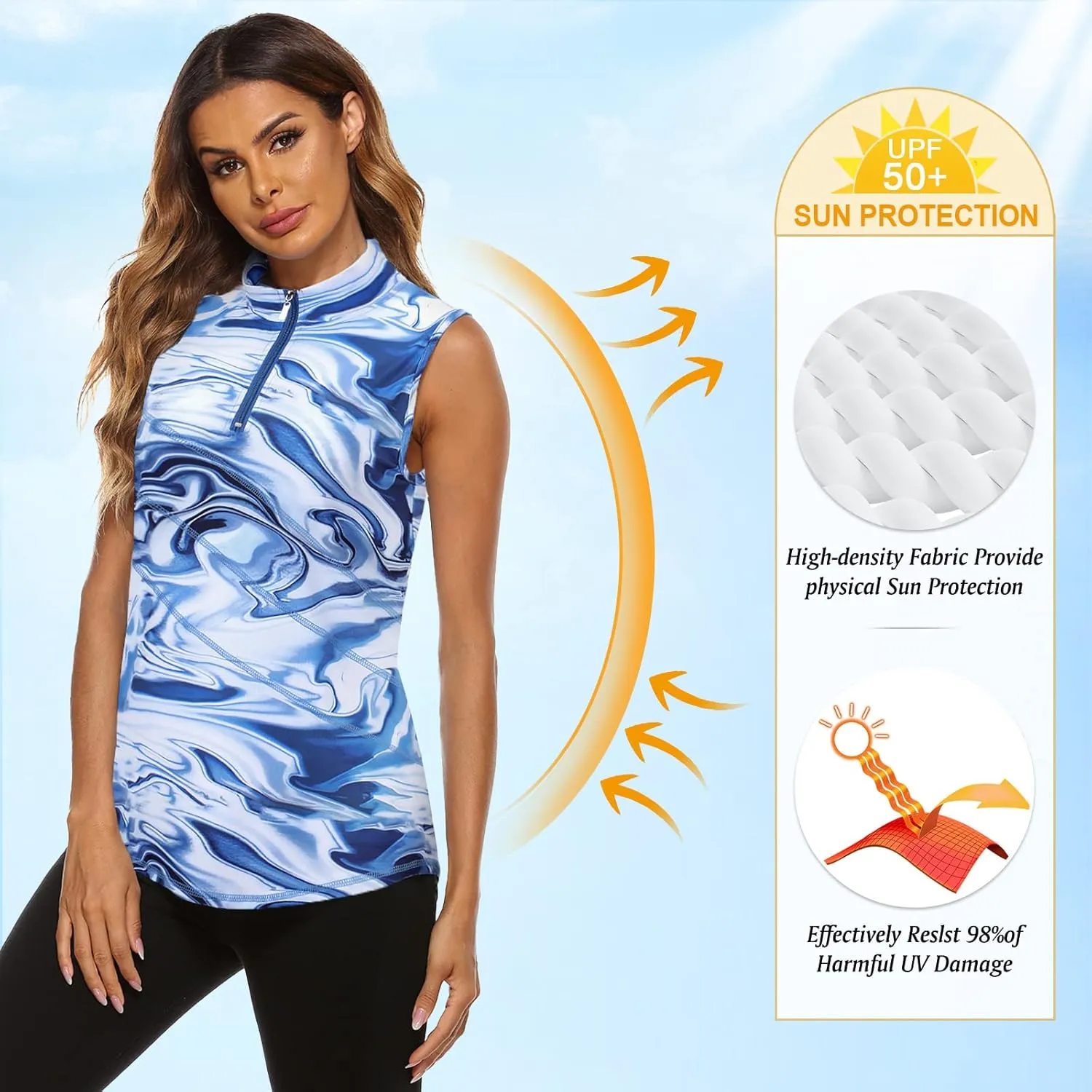 Koscacy Women's Sleeveless Golf Tennis Polo Shirts Zip Up Dry Fit Workout Tank Tops Athletic Shirt
