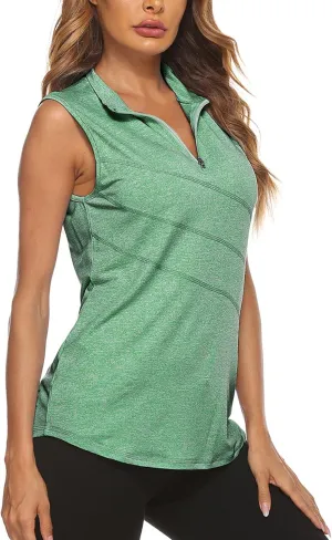 Koscacy Women's Sleeveless Golf Tennis Polo Shirts Zip Up Dry Fit Workout Tank Tops Athletic Shirt