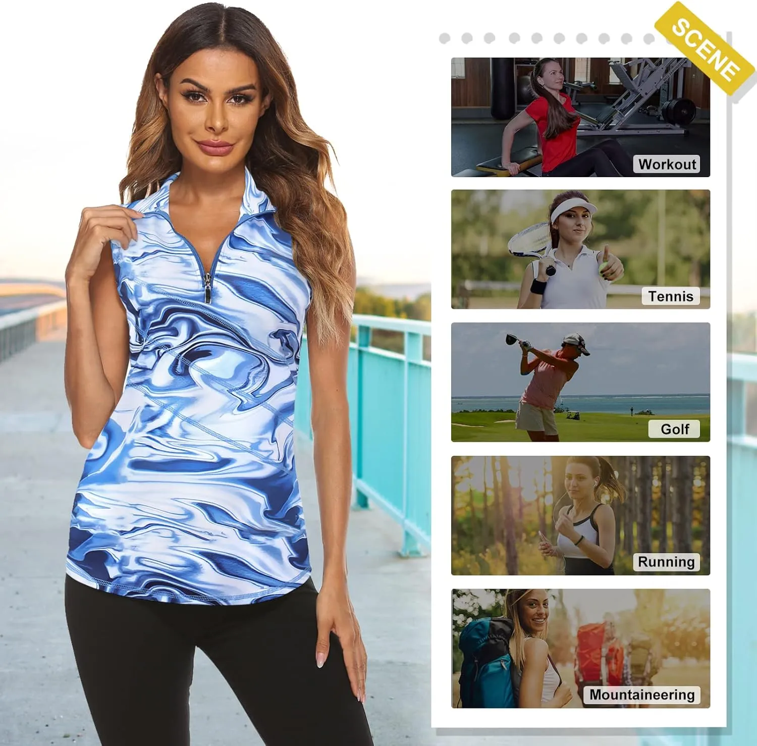 Koscacy Women's Sleeveless Golf Tennis Polo Shirts Zip Up Dry Fit Workout Tank Tops Athletic Shirt