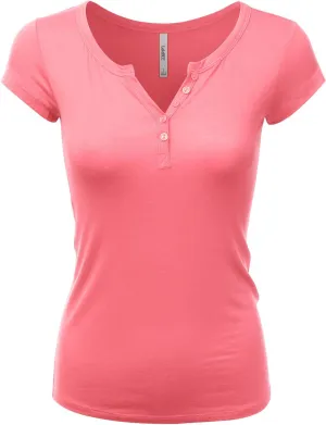 LALABEE Women's Deep V-Neck Short Sleeve Basic Henley Button T-Shirt for Women
