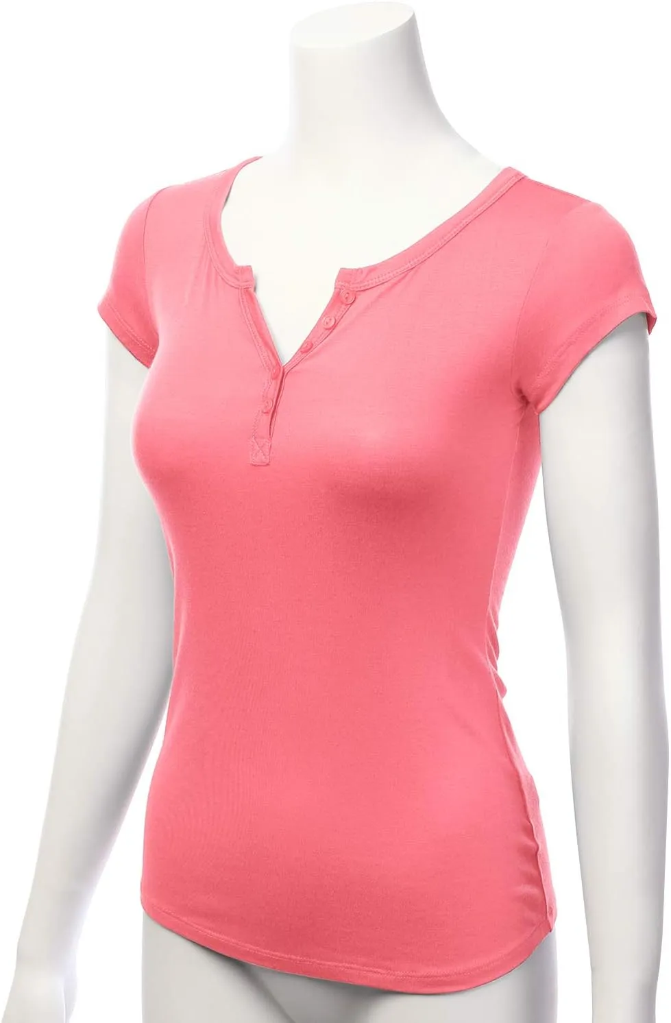 LALABEE Women's Deep V-Neck Short Sleeve Basic Henley Button T-Shirt for Women