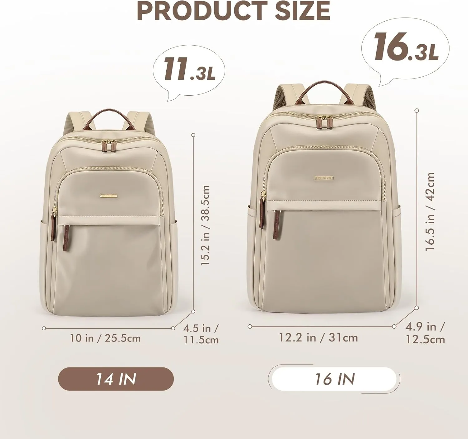 Laptop Backpack for Women Travel Work Commute Casual Daypack Backpack Purse Computer Bags Fit 16 Inch Notebook (Apricot)