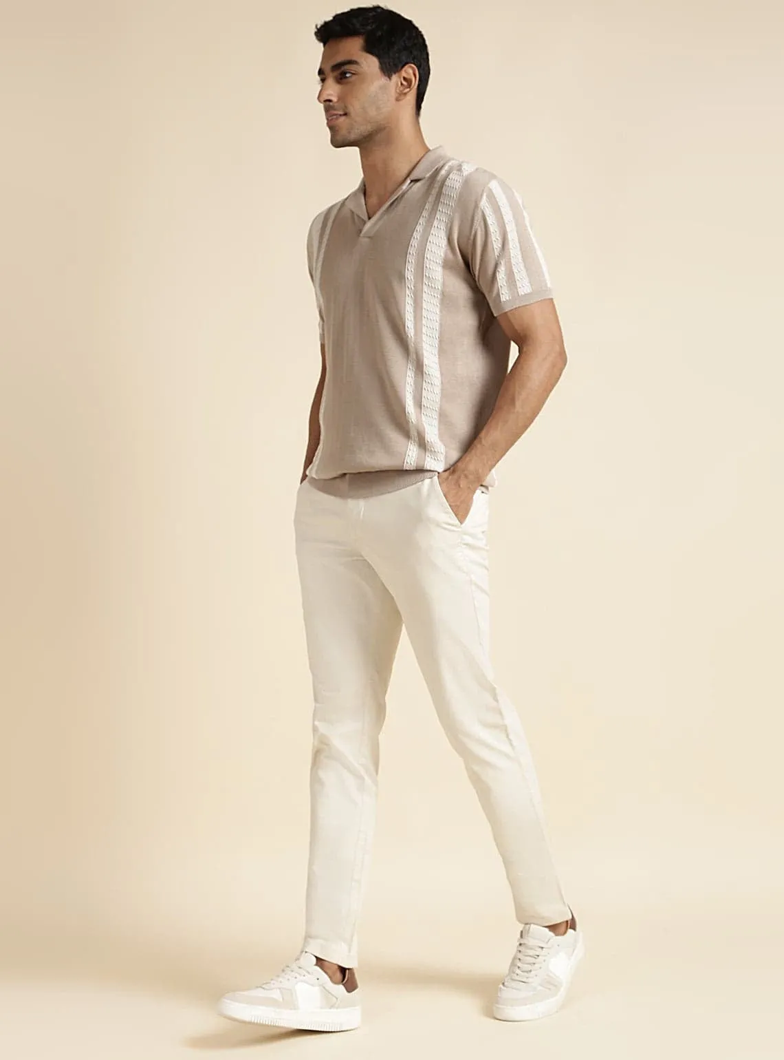Latte Brown Stripe Polo