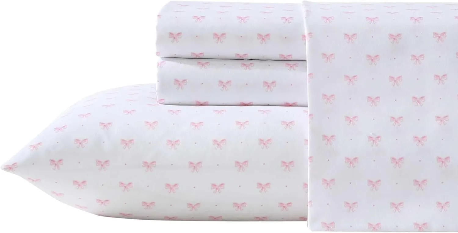 Laura Ashley - Kids Sheet Set, Ultra-Soft & Breathable Toddler Bedding with Matching Pillowcase, Wrinkle-Resistant, Ideal Girl Room Essentials (Lovely Bows Pink, Twin/Twin XL)