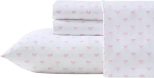 Laura Ashley - Kids Sheet Set, Ultra-Soft & Breathable Toddler Bedding with Matching Pillowcase, Wrinkle-Resistant, Ideal Girl Room Essentials (Lovely Bows Pink, Twin/Twin XL)