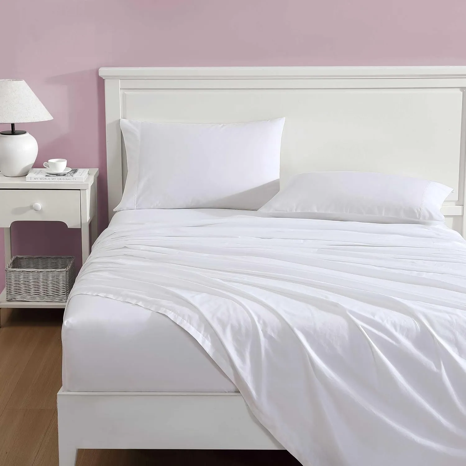 Laura Ashley - Sheet Set, Breathable Cotton Percale Bedding with Matching Pillowcases, Soft Home Decor (Scallop White, Full)