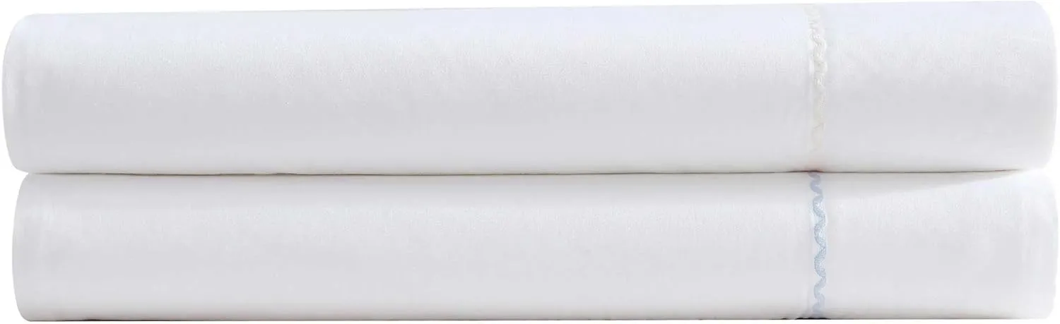 Laura Ashley - Sheet Set, Breathable Cotton Percale Bedding with Matching Pillowcases, Soft Home Decor (Scallop White, Full)