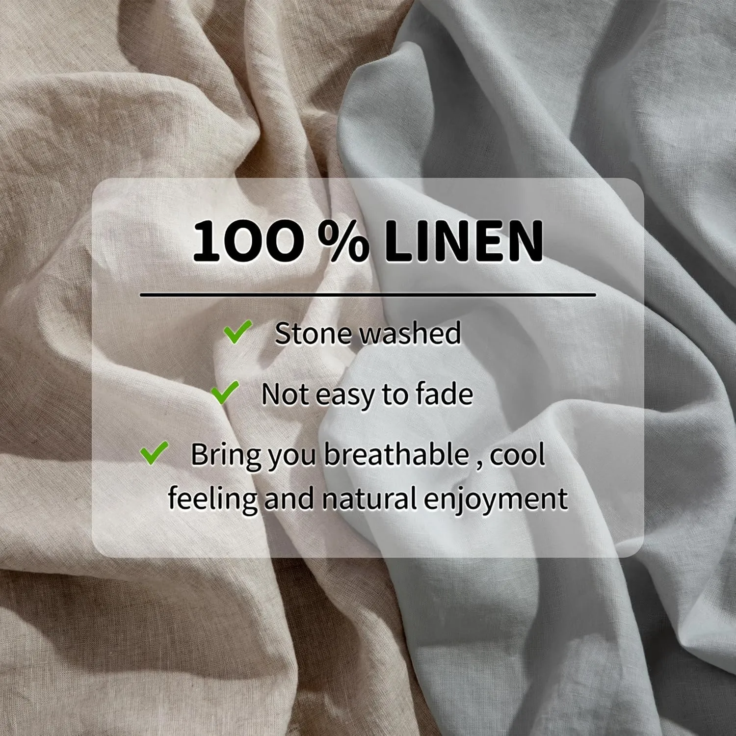 LBR02M 100% Linen Sheet Set Queen Size, Bed Sheets 4 Piece Sets, Solid Color Natural Flax Bed Sheets Soft Breathable Bedding,16" Deep Pocket,All Season (Queen, Grey)