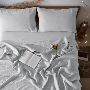 LBR02M 100% Linen Sheet Set Queen Size, Bed Sheets 4 Piece Sets, Solid Color Natural Flax Bed Sheets Soft Breathable Bedding,16" Deep Pocket,All Season (Queen, Grey)